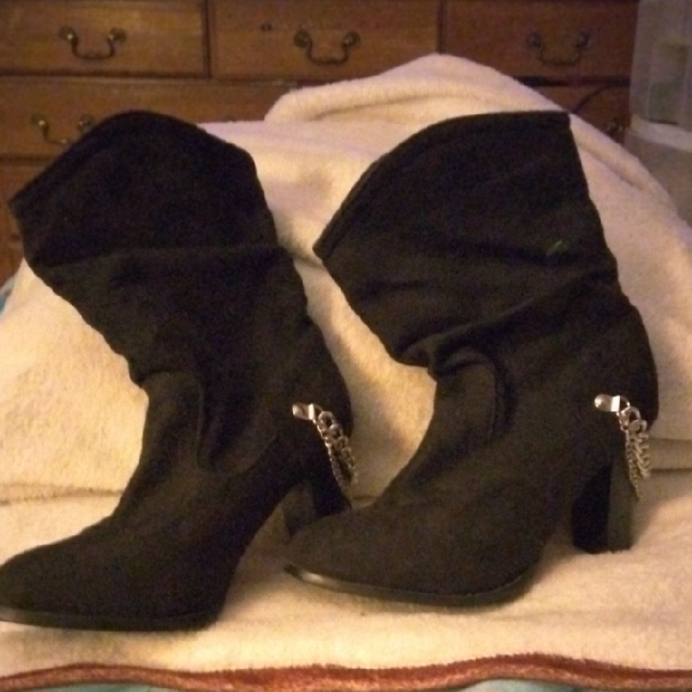 Made for Life Black Heeled Boots with Chain Detail